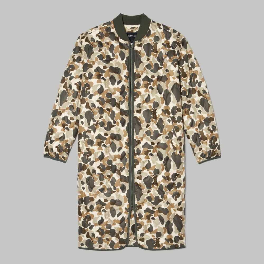 NWT Everlane The Renew Long Liner Jacket XS in Biscotti Camo Quilted Casual